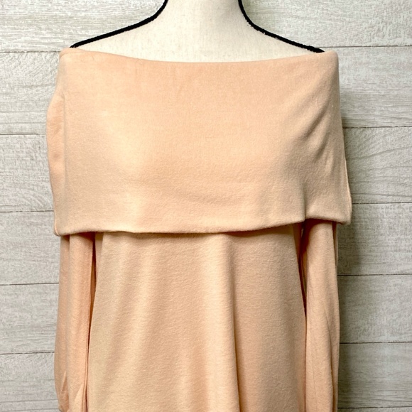 Light Pink Off The Shoulder Tunic Sweater - Picture 2 of 5
